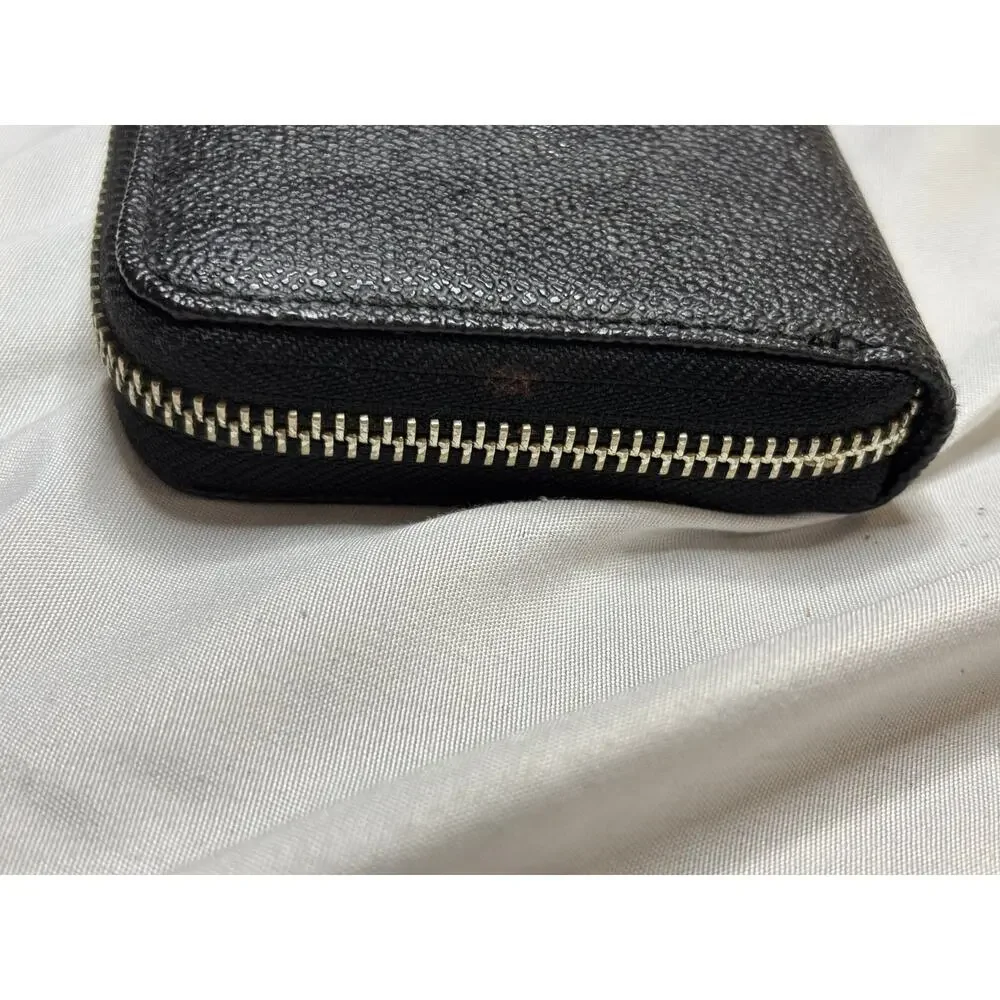 Michael Kors Black Saffiano Zip Around Wallet Silver Logo Plate Continental